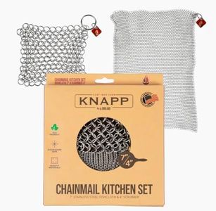Knapp Made Cast Iron Chainmail Scrubber Kitchen Set - 4" and 7" Cast Iron Scrubber. Premium Stainless Steel Cast Iron Cleaner Chainmail Scrubber Dishcloth for Your Finest Pots, Pans, and Kitchenware.