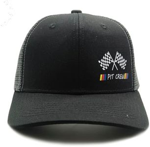 Jumsky Race Hats for Men Women,Racing Baseball Caps, Gift for Race Car Fans, Adjustable Flag Embroidered Trucker Hat Black