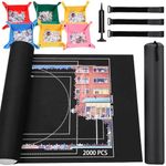 Koeuoi Jigsaw Puzzle Mat Roll Up 1000 1500 2000 Pieces, Black Felt Puzzle Pad with Sorting Trays for Adults and Portable Sorting Puzzle Game/Board/Table/Frame. Tapis Casse-Tête Morceaux