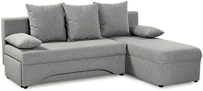 AVANTI TRENDSTORE - Polaria - Divano ad Angolo in Microfibra di Colore Grigio Chiaro, con Funzione Letto e cassettone Integrato. Dimensioni Lap 191x87x142 cm