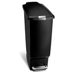 simplehuman CW1361 40L Slim Recycling Kitchen Pedal Bin with Lid Lock, Silent Soft Close Lid, Built In Wheels, Stay-Open Lid, Black Plastic, W 26.0cm x H 64.0cm x D 49.0cm