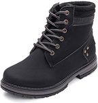 Athlefit Women's Work Waterproof Hiking Combat Boots Lace up Low Heel Booties Ankle Boots size 8 Black