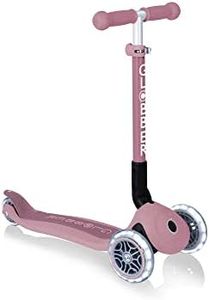 Globber Junior Foldable ECOlogic - Kids 3 Wheel Scooter For Ages 2+ - Folding With Adjustable Handles - LED Wheels - 2 Year Warranty (Berries)