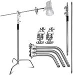 Abeststudio Heavy Duty Stainless Steel C-Stand with Boom Arm 132"/335cm Adjustable Light Stand 49“/125cm Hold Arm Stand with One Adjustable Leg for Photography Studio Reflectors, Softboxes, Monolights