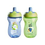 Tommee Tippee Sportee Water Bottle for Toddlers, Spill-Proof, Playful and Colorful Designs, Easy to Hold Design, 10oz, 12m+, 2 Count, Blue and Green