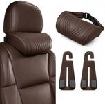 TEAL LAUREL Memory Foam Car Neck Pillow with 2 Headrest Hooks，Brown