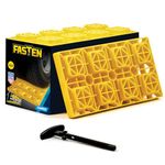 Camco 21023 FasTen 4x2 RV Leveling Block For Dual Tires | Interlocking Design Allows Stacking To Desired Height | Includes Secure T-Handle Carrying System, Yellow (Pack of 10)