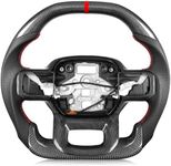 TESFEEL Steering Wheel for F150 Raptor 2021-2024 Real Carbon Fiber Double-D Design Red Stripe&Stitching with Heated Nappa Preforated Leather Grip Compatible with Raptor with Paddle Shifters Models