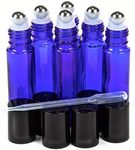 Vivaplex, 6, Cobalt Blue, 10 ml Glass Roll-on Bottles with Stainless Steel Roller Balls - .5 ml Dropper Included