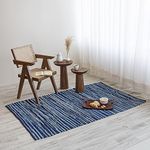 HOMEMONDE Polyester Chindi 4 x 6 Feet Floor Rugs Boho Striped Reversible Handmade Rug for Farmhouse, Living Room, Kitchen - (48 x 72 Inch, Navy Blue)