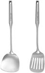 FONGLUAN Stainless-Steel Turner Spatula Set, Set of 2, Slotted Turner, Wok Spatula, Heavy Duty Metal Kitchen Utensils for Cooking