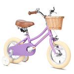 Petimini 12 Inch Kids Bike for 2 3 4 Years Old Little Girls Retro Vintage Style Bicycles with Training Wheels and Bell,purple