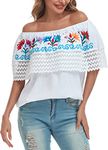 YZXDORWJ Women Mexican Embroidered Off-Shoulder Shirt Lace Falbala Top, 346w, X-Large