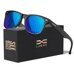 LUENX Polarized Sunglasses for Men Women UV400 Protection Mirrored Blue Lens Matte Black Square Frame 54MM