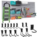 Slat Wall Paneling with 15 Slatwall Hooks, 4' x8' Slatwall Panels with Slatwall Accessories, Garage Slatwall PVC Wall Panels Grey Slat Wall Garage Organizer Storage Wall Mounted Slat Board, Mens Gift