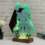 Ocean Resin Night Light Handmade Wooden Table Resin Lamp USB Port Art Ornaments for Office Home Decor Gift For Family Christmas Gift High Quality As Picture (Size: 4" × 6")