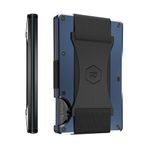 The Ridge Minimalist Slim Wallet for Men - RFID Blocking Front Pocket Credit Card Holder - Aluminum Metal Small Mens Wallets with Cash Strap (Hex Ridge, Alpine Navy)