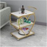 Brown Art SHOPPEE Heart Shape Coffee Table Bar Trolley 3-Tier Metal Serving Trolley with Wheel Elegant Home and Restaurant Mobile Cart for Food Serving Coffee Table for Living Room (Gold & White)