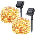 [2 Packs] Solar Fairy Lights Outdoor, Total 98FT 300LED Copper Wire Solar Powered String Lights, 8 Modes Twinkle Lights Outdoor Waterproof, Outdoor Decor for Backyard Gazebo Patio Fence Garden Deck