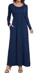 HAOMEILI Women's Short/Long Sleeve Loose Plain Long Maxi Casual Dresses with Pockets (Small, Long Sleeve Navy Blue)