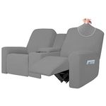 Easy-Going 1 Piece Stretch Reclining Loveseat with Middle Console Slipcover, 2 Seater Loveseat Recliner Cover with Holder and Storage, Recliner Couch Sofa Cover, Furniture Protector Light Gray