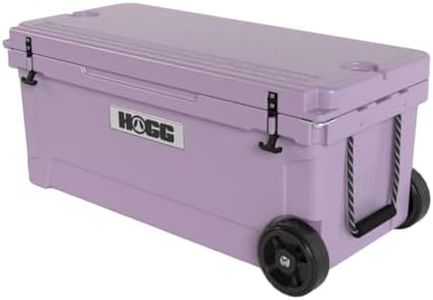 Ice Cooler with Wheels and Handle - 110qt Lavender Drift, Wheeled Cooler, Insulated Ice Chest with Wheels and Handle for Fishing and Camping with Dry Storage, Bottle Openers, and Cupholders