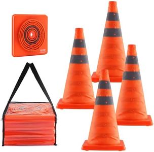 VEVOR Safety Cones, 4 Pack 18 inch Collapsible Traffic Cones, Construction Cones with Reflective Collars, Wide Base and A Storage Bag, for Traffic Control, Driving Training, Parking Lots