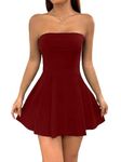 TIVANTE Solid Tube Sleeveless Fit & Flare Mini Dress for Women (in, Alpha, M, Maroon)