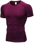 POIHIDE Men's Compression Shirts Short Sleeve Workout Gym T-Shirt Running Tops Quick Dry Sports Base Layer Athletic Undershirts Red Wine