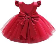 IDOPIP Flower Girl Bowknot Tutu Dress for Kids Baby Princess Wedding Bridesmaid Birthday Party Pageant Baptism Dresses 6M-10T, Red - V-back, 6-12 Months