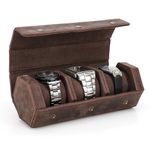 CONTACT'S FAMILY Watch Box Roll Watch Case for 3 Watches Handmade Genuine Leather Hexagon Watch Travel Case Organizer Watches Protective Storage Box Watch Case Box For Men（Coffee）