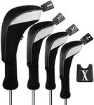 Andux 4pcs/Set Golf Wood Club Head Covers 460cc Driver with Long Neck Black