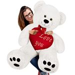 Deuba MONZANA® White Plush 150cm Teddy Bear with Red I Love You Heart Cushion | Valentine's Day Easter Snuggly Cuddly Cosy Adorable Giant Soft Toy Bear with Pillow