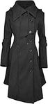 QZUnique Trench Coat for Women Gothic Punk Collar Peacoat Winter Outwear Women's Long Fleece Pea Jacket Slim Hood Dress Coat