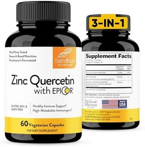 Sandhu’s Zinc Quercetin with EpiCor 60 Vegetarian Capsules - Gluten-Free Zinc Supplement - High Potency Immune Support