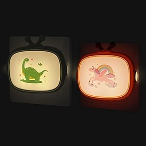 Luz Nocturna Infantil Enchufe, Sensor Crepuscular, 2 Piezas, Patrón Dinosaurio y Unicornio, Luces Quitamiedos Bebé, Lámpara de Noche Pared Niños para Dormitorio, Iluminación Recien Nacido