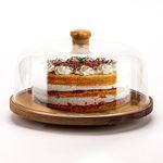 NWK Rotating Cake Stand with Acrylic Dome Lid 11 Inch Acacia Wooden Cake Display Stand Turntable with Clear 282(Ø) x 115(H) mm Cover for Birthday, Wedding, Party.