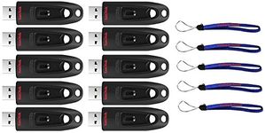 SanDisk Ultra USB (10 Pack) 3.0 16GB CZ48 Flash Drive High Performance Jump Drive/Thumb Drive/Pen Drive up to 130MB/s - with (5) Everything But Stromboli (tm) Lanyard