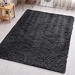 Aspire Homeware Black Rugs for Living Room - Fluffy Area Rugs 80x150cm for Bedroom - Super Soft Thick Pile Shaggy Rug Non Shedding