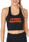 Femboy Hooters Text Print Fashion High Street Style Crop Top Women's Sexy Training Tank Tops Gym Fitness Camisole, Grey, Medium