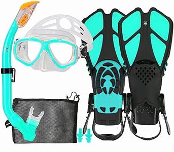 Kids Mask Snorkeling Set with Fins Anti Leak Snorkeling Gear for Kids with Adjustable Flippers, Youth Junior Full Dry Snorkel Set Swimming Goggles with Nose Cover Diving Mask Scuba with Bag, 5-14 Yrs