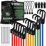 Rhino USA 28pc Bungee Cords Set - Heavy Duty Shock Cord, ABS Coated Steel Hooks, 40 KG Max Break Strength Bungie Assortment - Includes Easy Organizer Case and 4 Tarp Clips