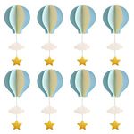 Hot Air Balloon Garland Decorations - 8 Pack Large Size Pastel Cloud Hot Air Balloon 3D Paper Garland Hanging Decorations for Wedding, Birthday, Baby Shower, Christmas Party - Blue