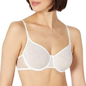 DKNY Soutien-Gorge Demi en Maille sans Doublure Monogramme Corbeille, Opaque, Popeline Blanche, 85A Femme