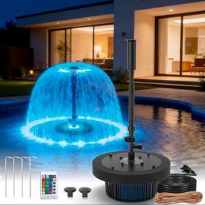 FUMAK Floating Pond Fountain Pump with 3 Spray Patterns | 40W 880GPH Pond Fountain Aerator | Remote Control RGB LED Lights | EVA Durable Floating Plate for Pond, Pool & Water Garden