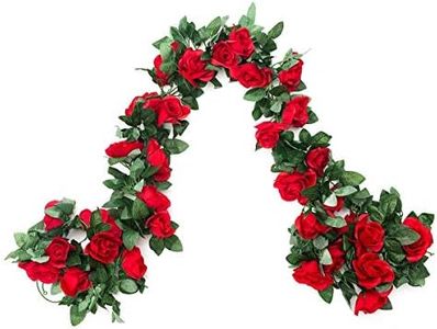 EDIFIERY 2 Pack (4.9m) Artificial Rose Vine Flowers Plants Fake Flower Vine for Wedding Home Party Garden Craft Art Decor Red