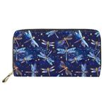 AFPANQZ Long Wallet for Women Slim Purse PU Leather Clutch Zip Around Cards Phone Holder, Dragonfly navy, One size, Vintage