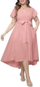 Plus Size Wedding Bridemiad Prom Dress Women Blush Pink Maxi Ruffle Sleeves High Low Long Flowy Dresses with Pockets