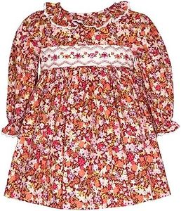 Bonnie Jean Thanksgiving Dress - Fall Autumn Harvest Smocked Dress for Baby Toddler and Little Girls, Pink, 6-9 Months