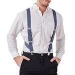 LazarsSpace 2 Clips Men's Side Suspenders X-Back Clip-On Elastic Braces for Formal and Casual Wear (Grey)